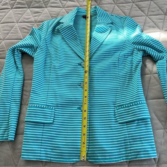 Talbots Cotton Blend Women's Spring Blazer Teal and White Striped Size Small EUC - Picture 5 of 7